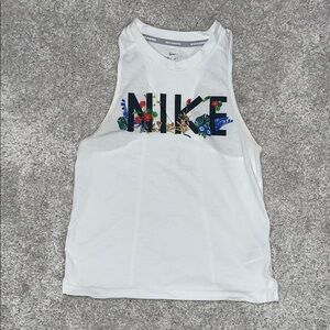Nike White Tank Top with Floral Logo
